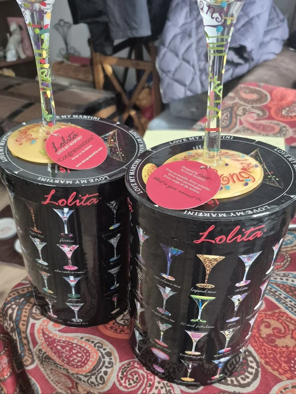 2 Lolita “Congratulations” martini glasses